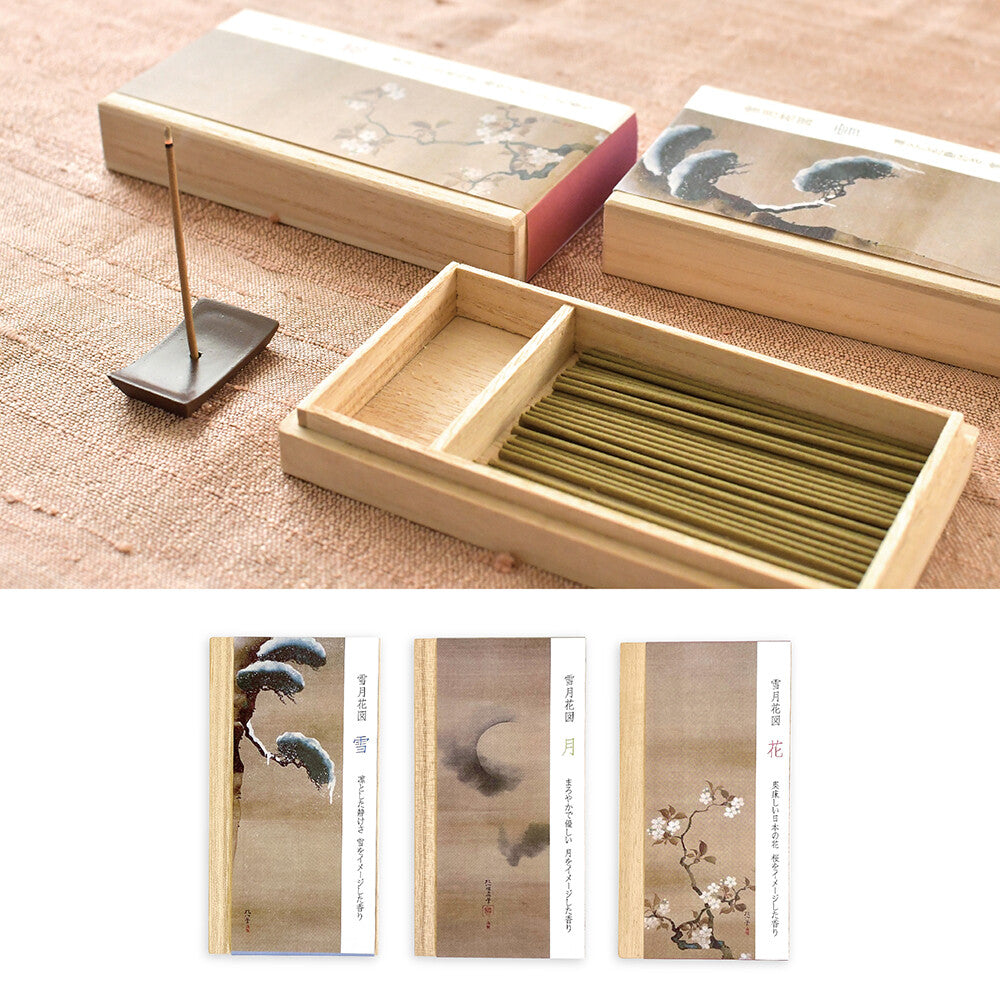 Snow, Moon, and Flowers Incense Sticks in Paulownia Wood Box